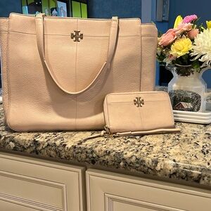 Tory Burch Baby Pink Large Tote & Wristlet Wallet